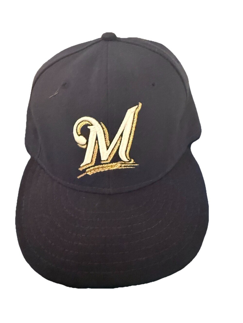 Official Milwaukee Brewers Navy Blue Hat New Era 5950 Fitted Size 7 MLB Cap